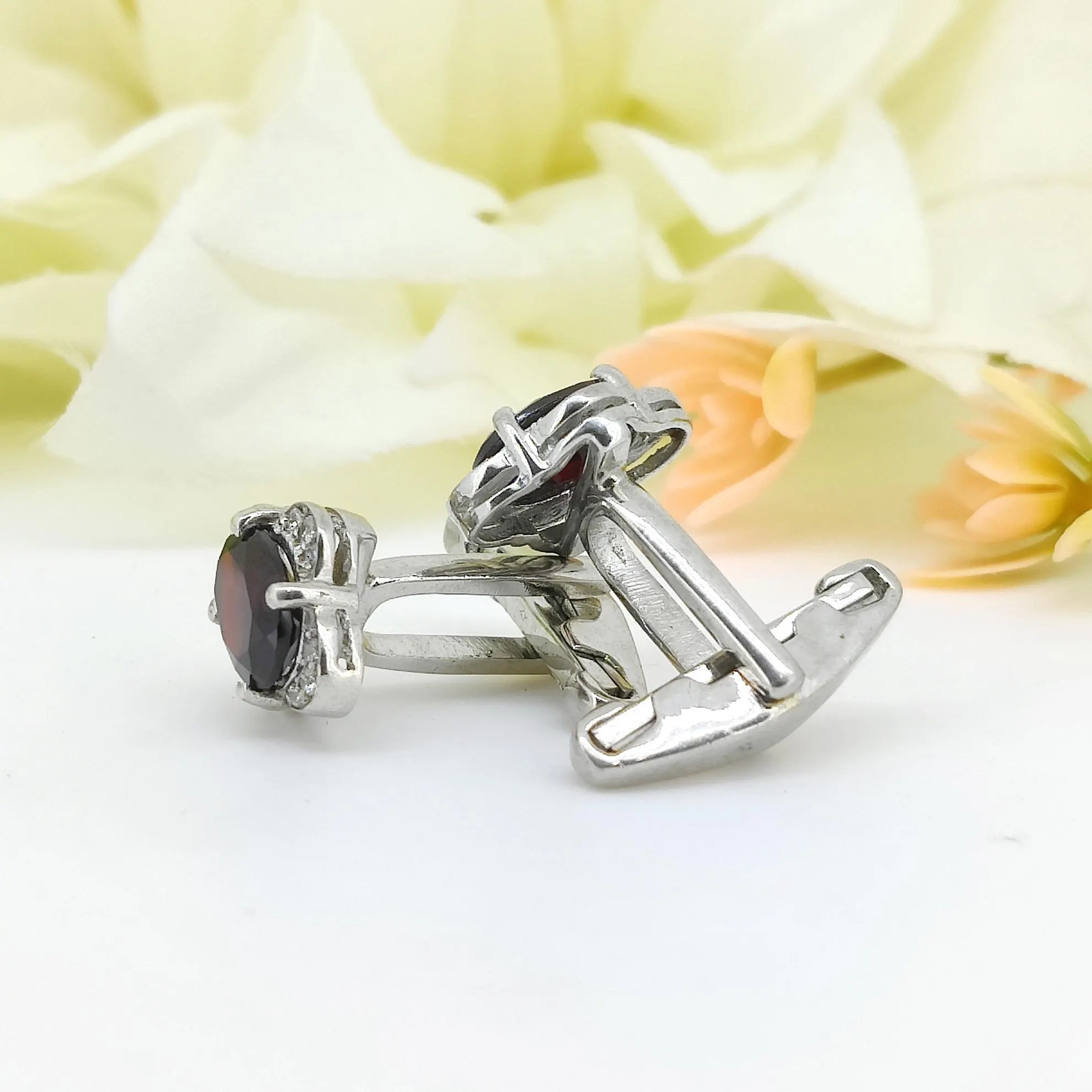 Garnet Sterling Silver Cufflinks, January Birthstone,Oval Gemstone Men’s Jewelry