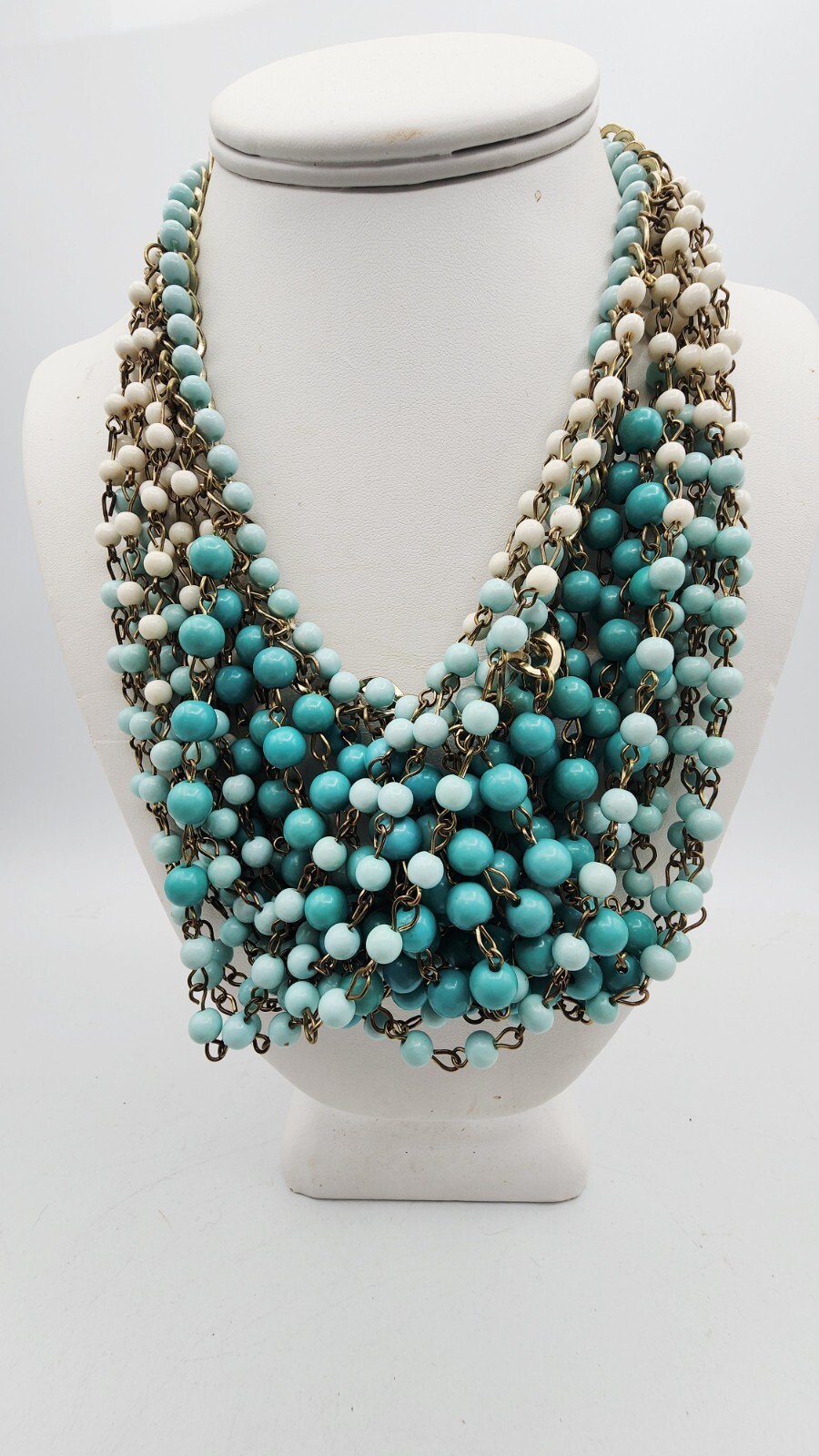 Blue cluster bib statement necklace 14″ choker