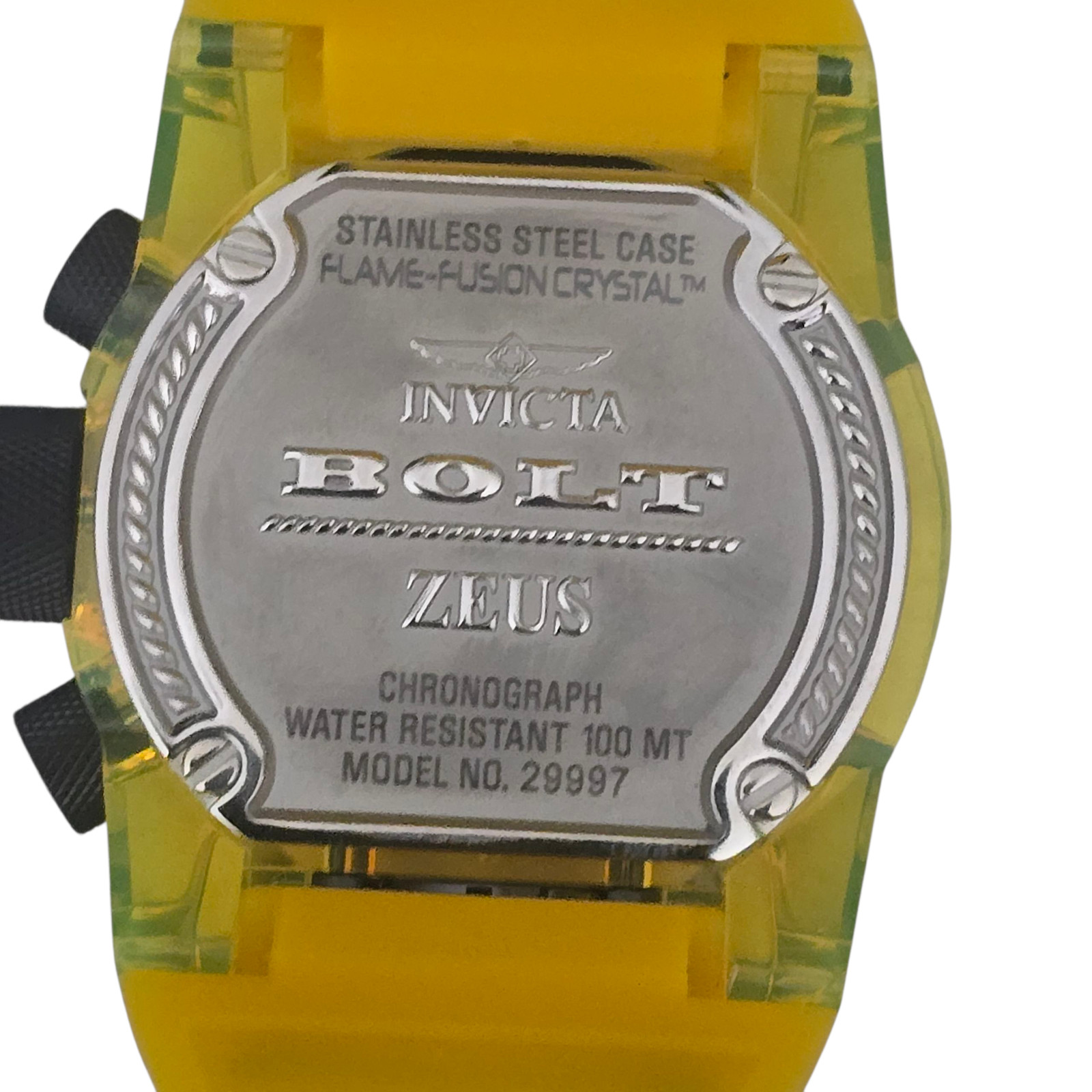 Invicta Bolt Zeus Chronograph Watch Yellow 100M Mens Model 29997 Flame Fusion