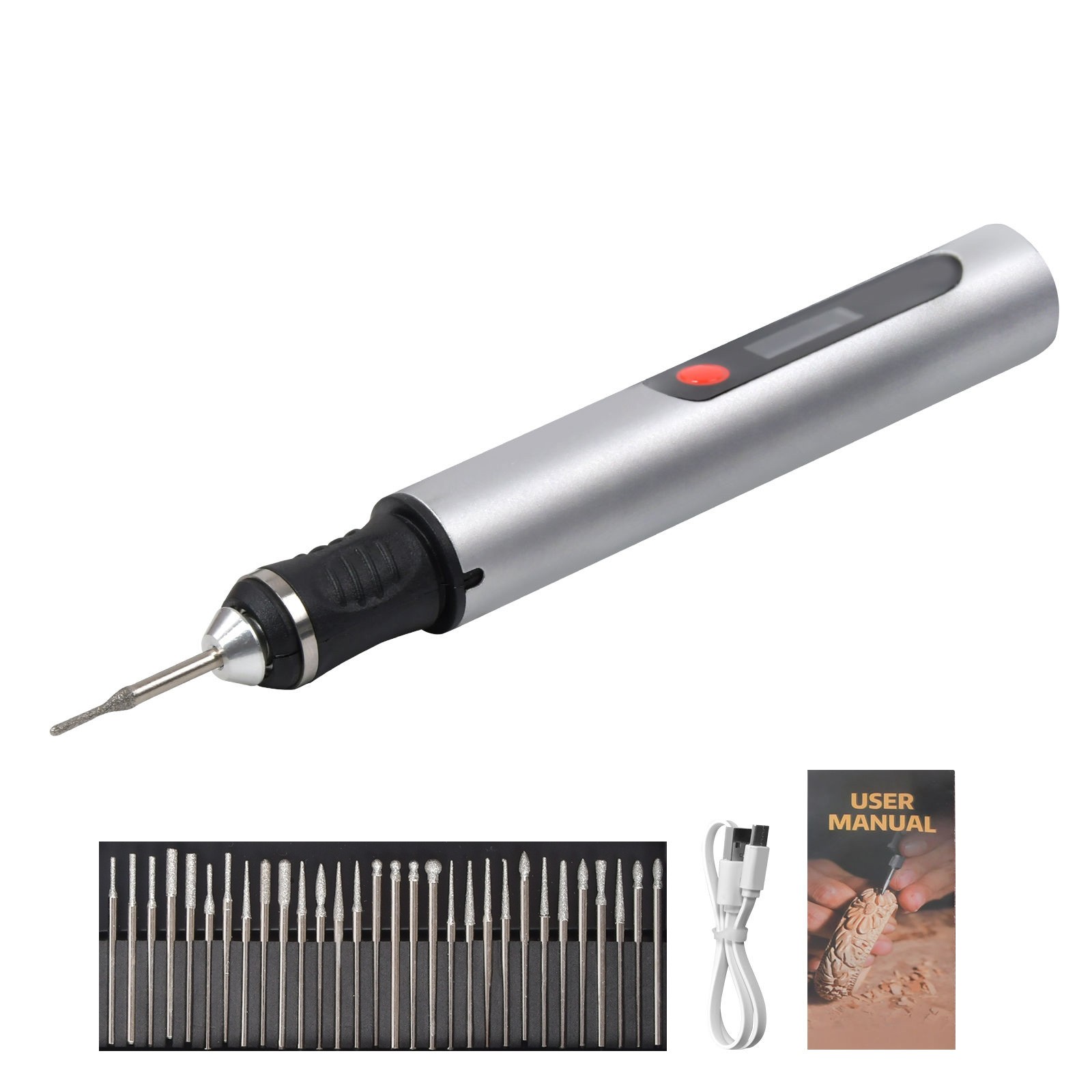 USB Rechargeable Engraving Pen with 30x Bits Mini Electric DIY Engraver Cordless