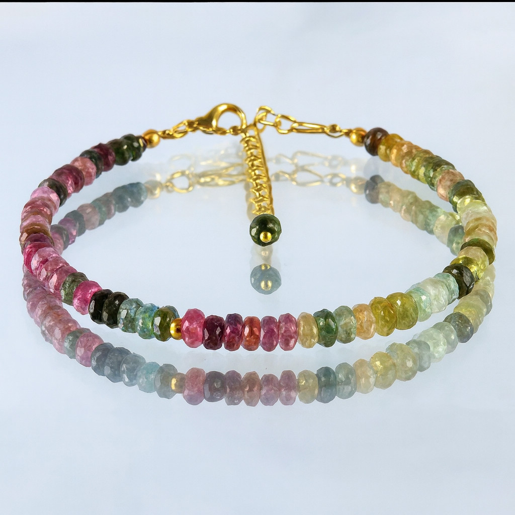 Multi tourmaline 18k gold beads Bracelet handmade gemstone jewelry to gift n66