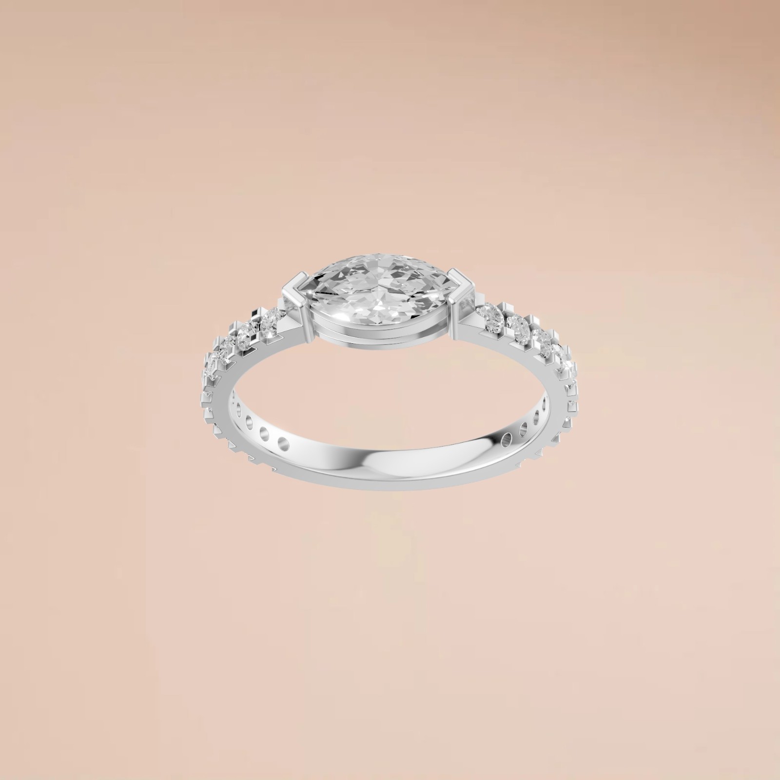 0.82 CTW Marquise Lab Diamond Engagement Ring Hidden Halo Promise Ring