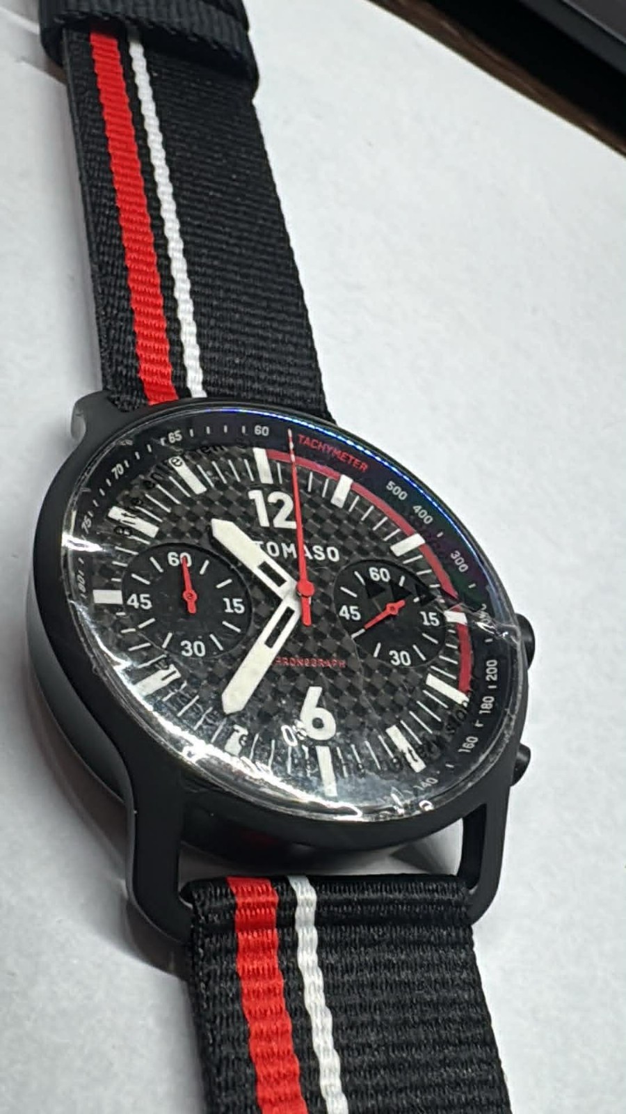 NEW Mens SS 42MM Detomaso SORPASSO watch Chronograph Carbon FIBER Edition (A40)
