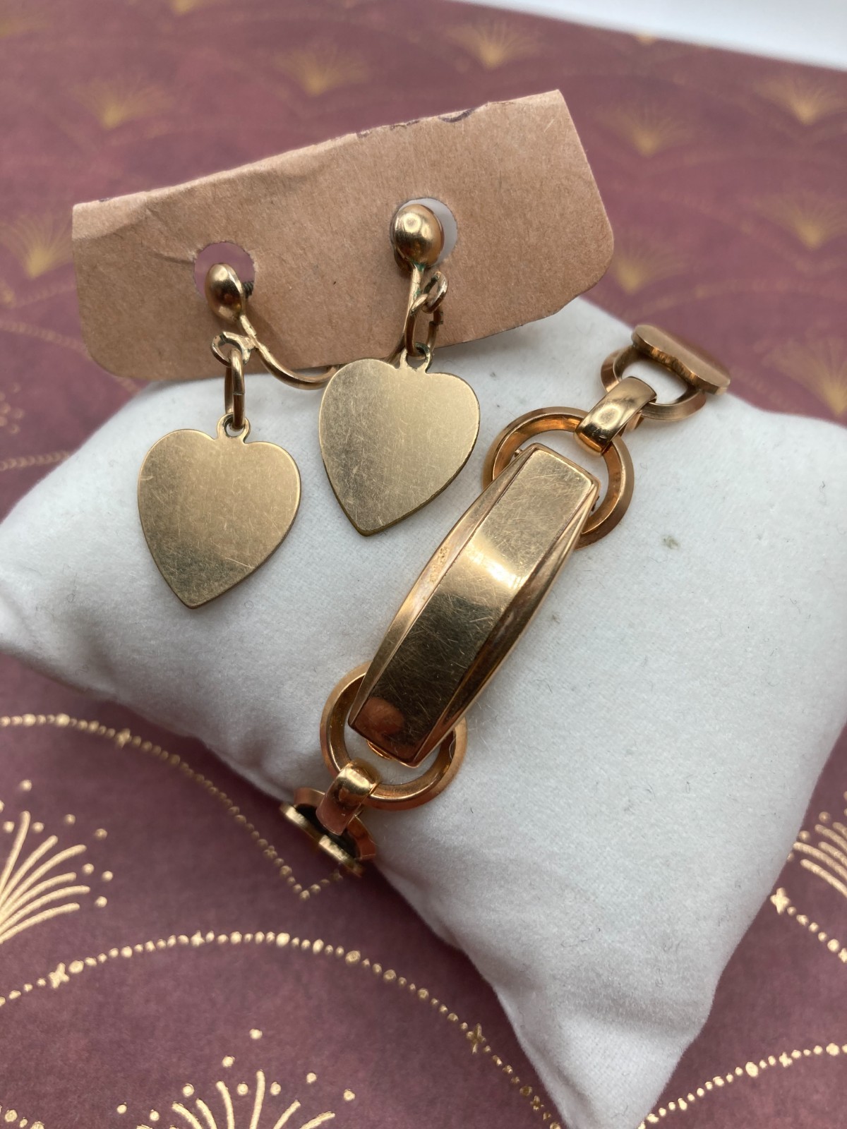 VINTAGE! 1/20 Gold Filled Sweet HEART Bracelet & SB Earrings (w/ Photo!)