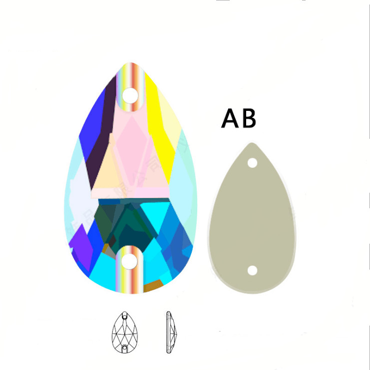 Sew On Crystal Two hole Flat back Teardrop Faceted Glass Rhinestone Jewels