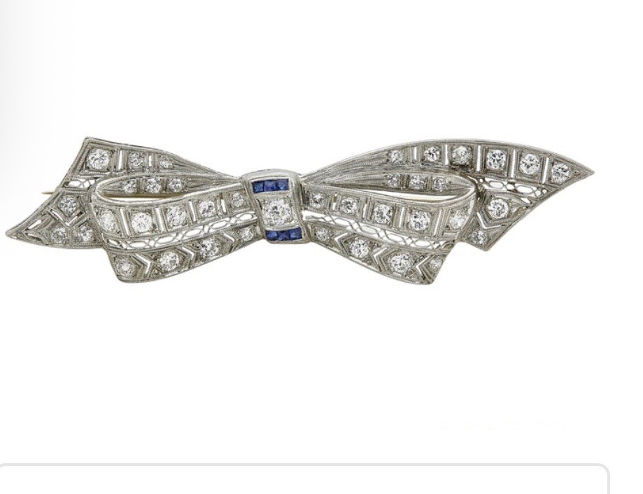 Estate Diamond Art Deco Pin -Diamond 1.13 TCW -Platinum 8.51 G —Sapphire ( .15)