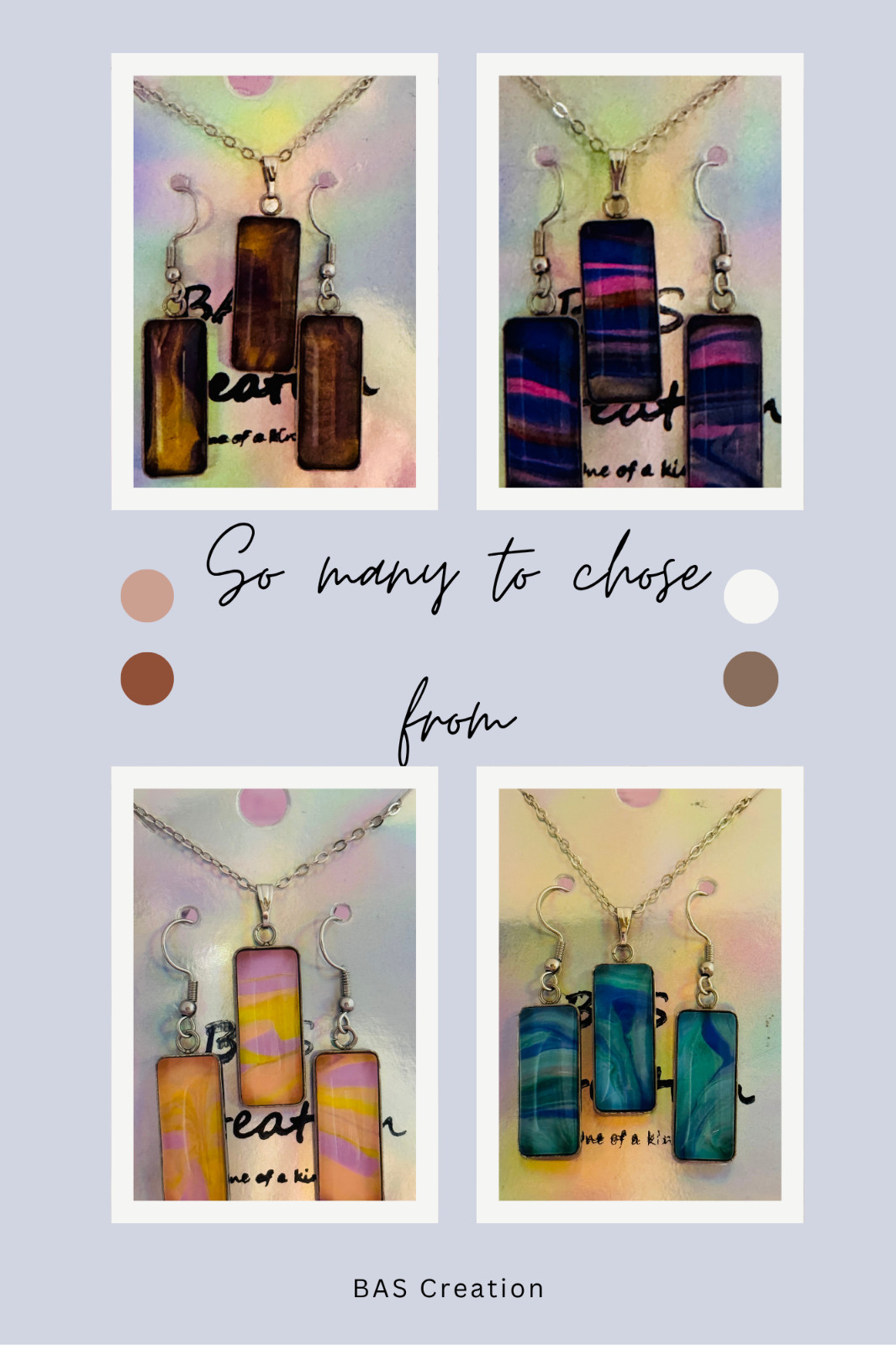 Rectangle Pendant & Earring Set One of a kind Hand-Painted by Ozark Artist-Me