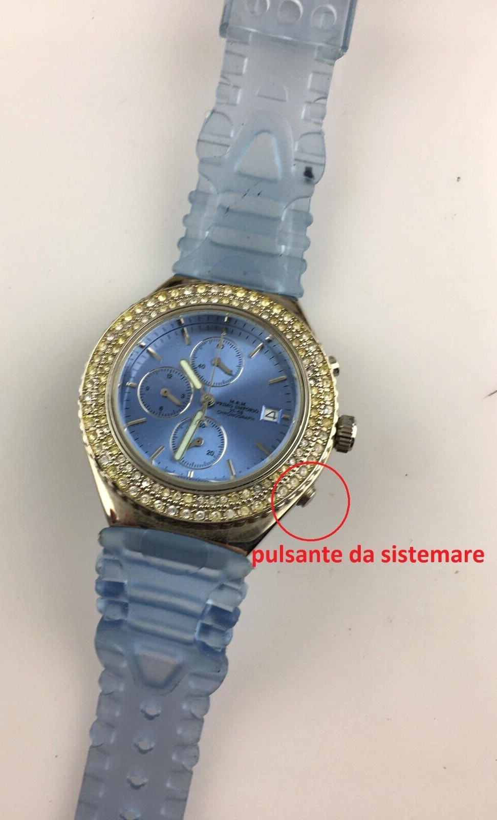 Watch M&M First Emporio Chrono Quartz Women 41mm Rhinestone Button To Fix