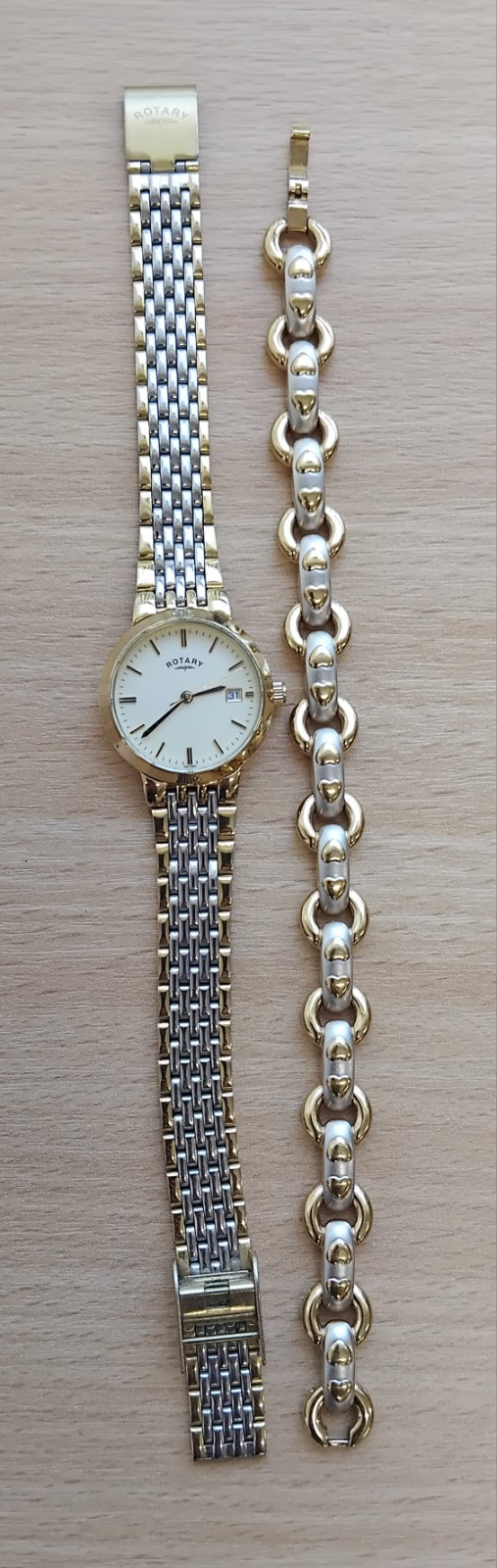 Rotary LB03497/03 Two Toned Self Adjust Strap Watch and Bracelet 2 Piece Set