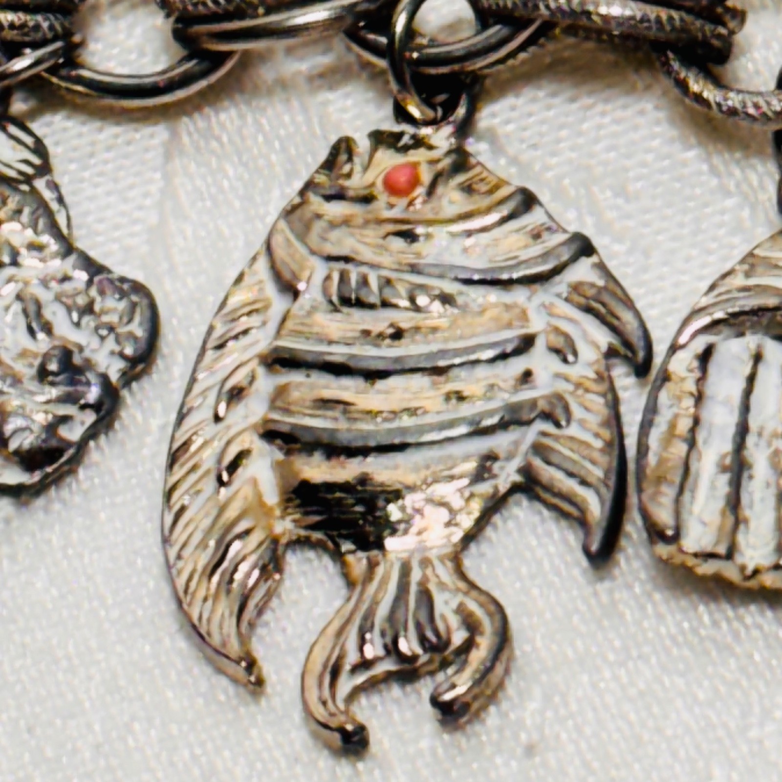 BRACELET ocean life charms starfish shells fish lobster fold over clasp vintage