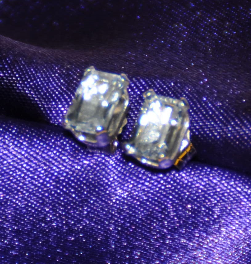 6MM x 4MM EMERALD CUT AQUAMARINE EARRINGS– 1.00CTW — .925 STERLING SILVER