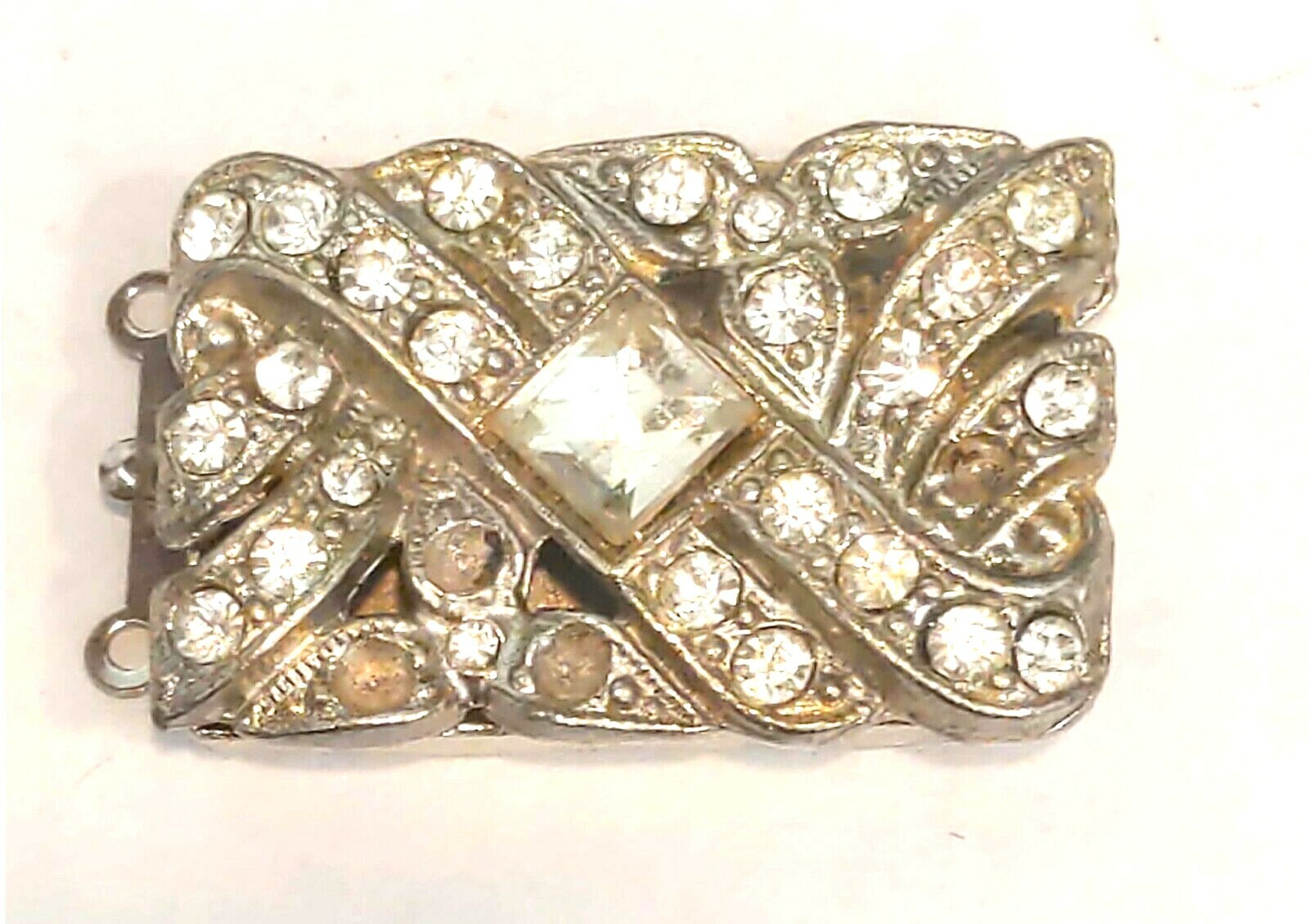 Antique Rhinestone White GT Trim Pendant Bracelet or Pearl Clasp 3/4″ x 1″ OK302