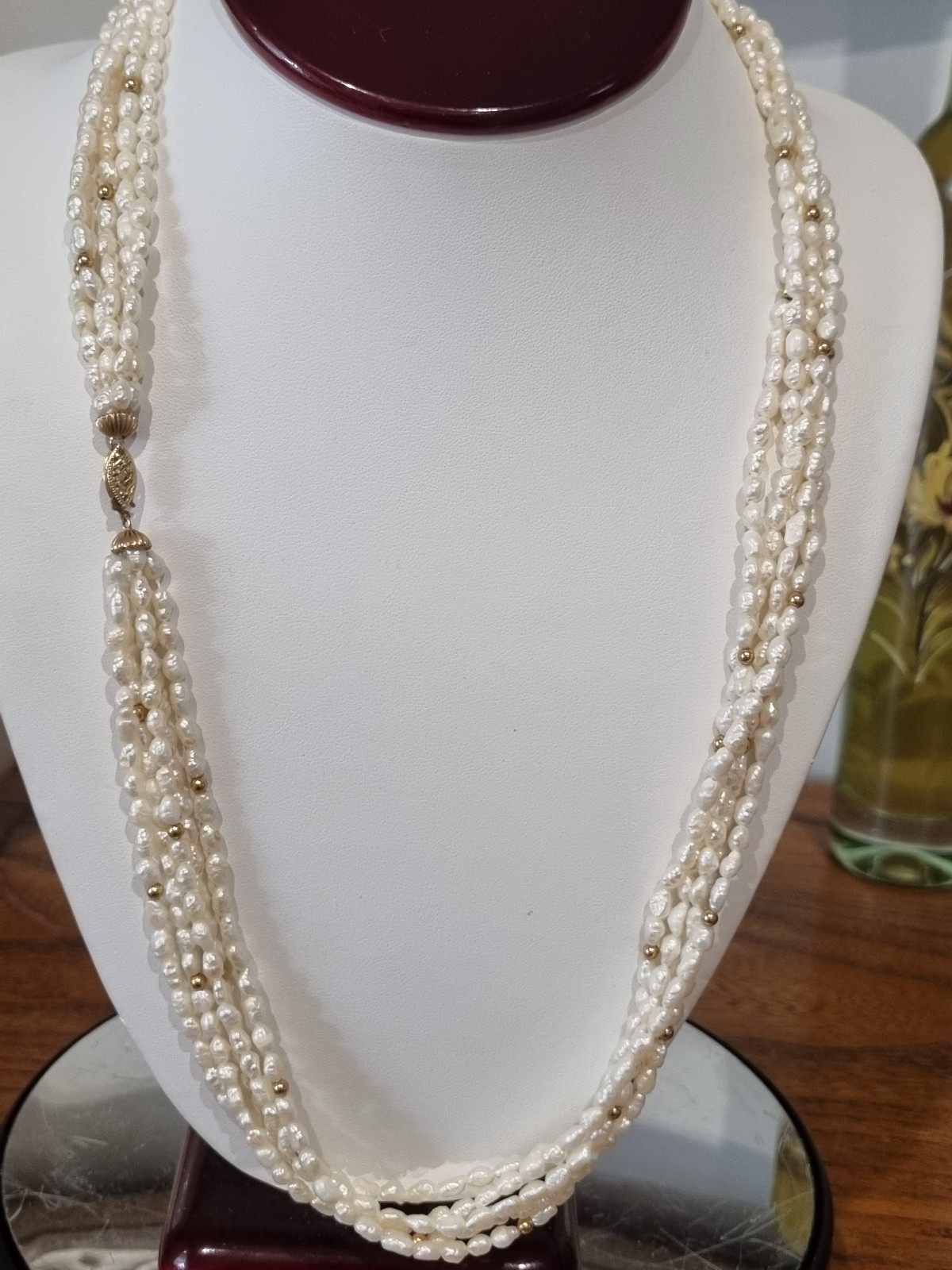 Vintage c1980s 14k Gold Cultured Pearl gold bead Torsade Necklace See video