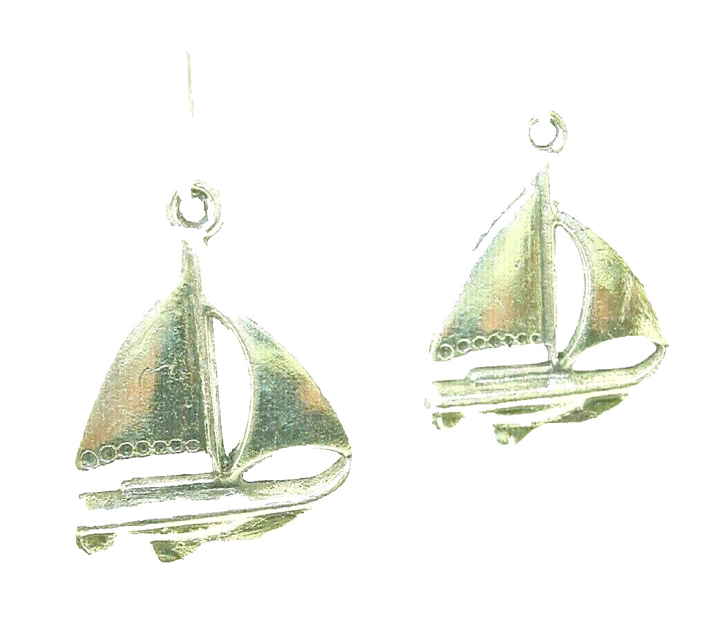 New Beautiful Sailing Boat Nautical Silver-tone Drop Dangle Earrings 1-3/4″ Long