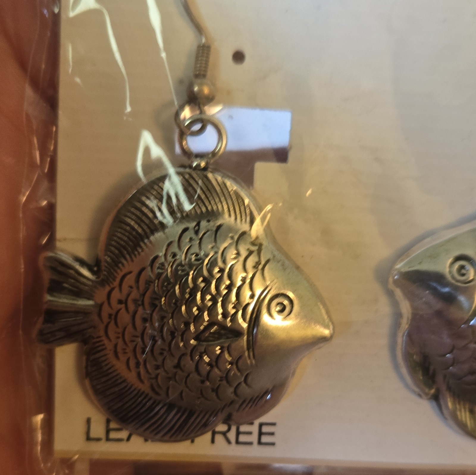 Earrings Fish Design Silver Tone Dangle Hook Lead-Free Metal No Stone