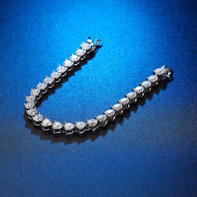 MOISSANITE Tennis Bracelet 5mm Heart Cut D Color VVS1 Women 925 Sterling Silver
