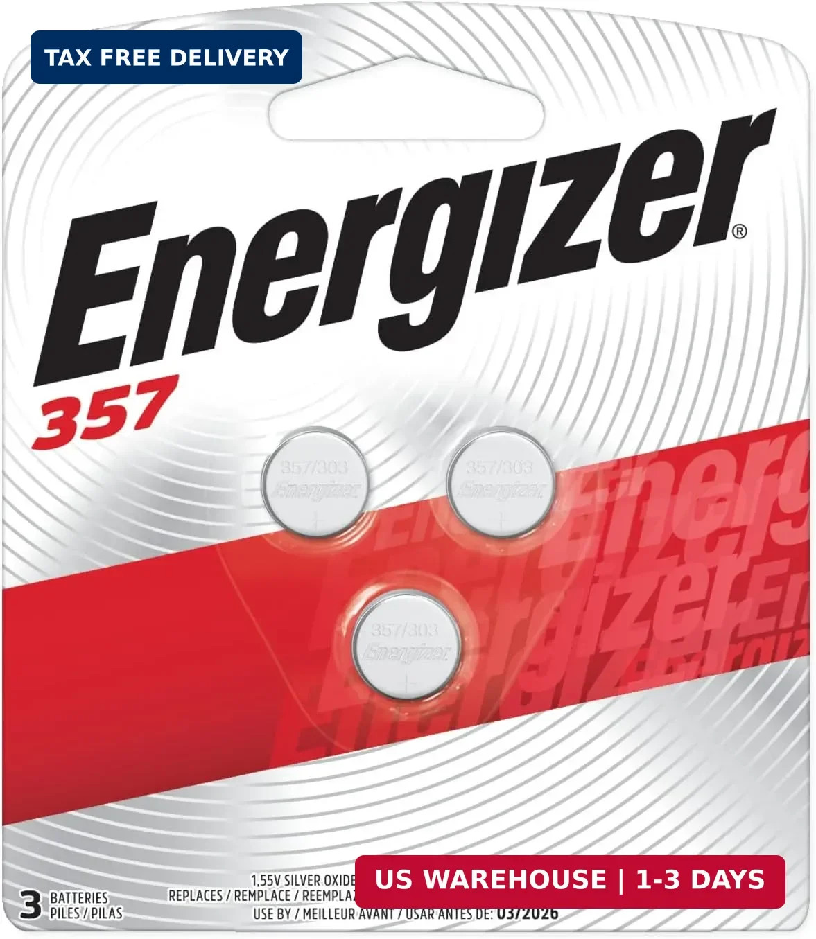 Energizer LR44 Battery, Silver Oxide 303, 357, AG13, or SR44 1.5 Volt Batteries