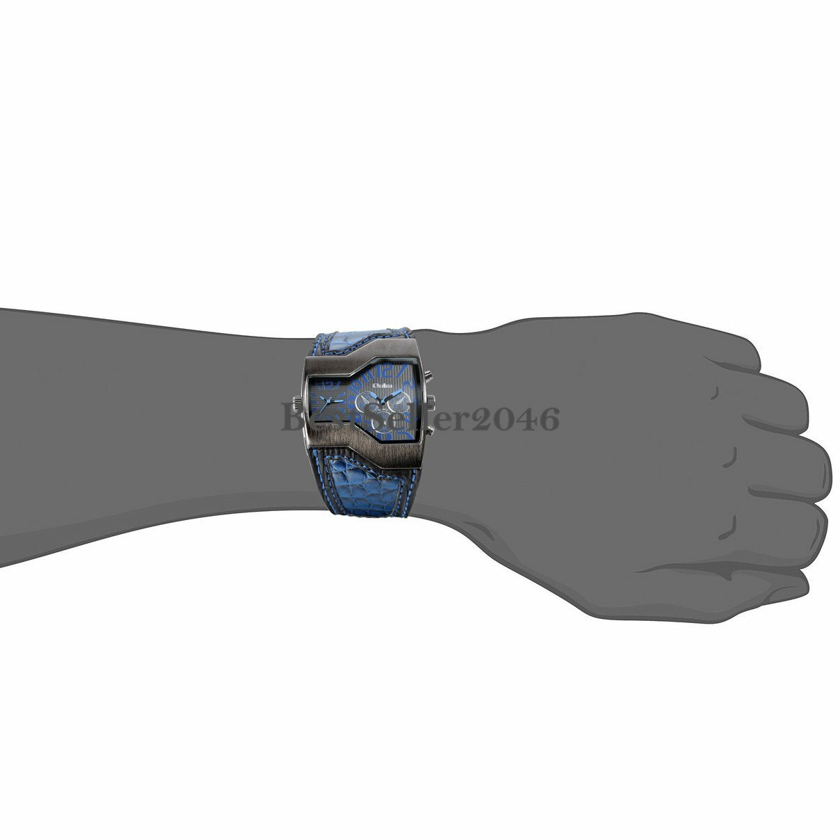 Military Dual Time Zone Irregular Dial Leather Band Men Sport Quartz Wrist Watch
