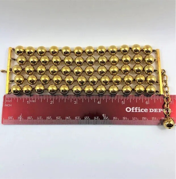 CHANEL Vintage Gold Tone Five Row 2 1/4 Inch Wide Ball Bracelet