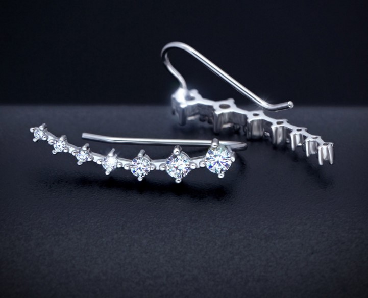 925 Sterling Silver Ear Crawler Cuff Climber Earrings Crystal CZ Charm Gift Rose