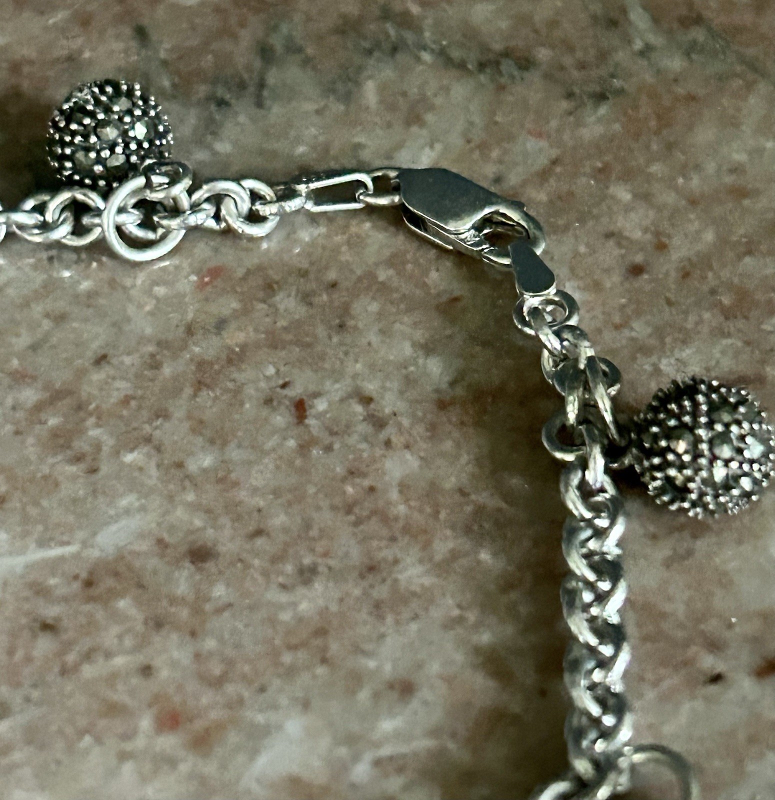 Vintage 925 Sterling Silver Multi Charm Ball Bead Rolo Link Bracelet 7″ 22.4g