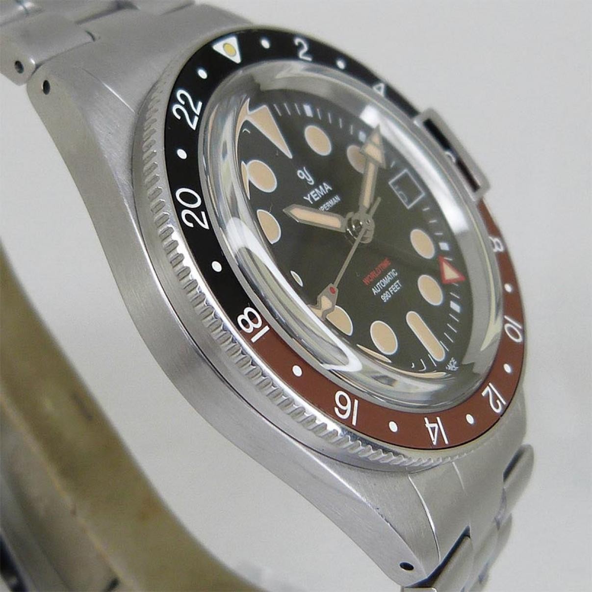 YEMA Watch YGMT21B39-CMS Superman World Time GMT Coke Black dial SS 39mm Mens