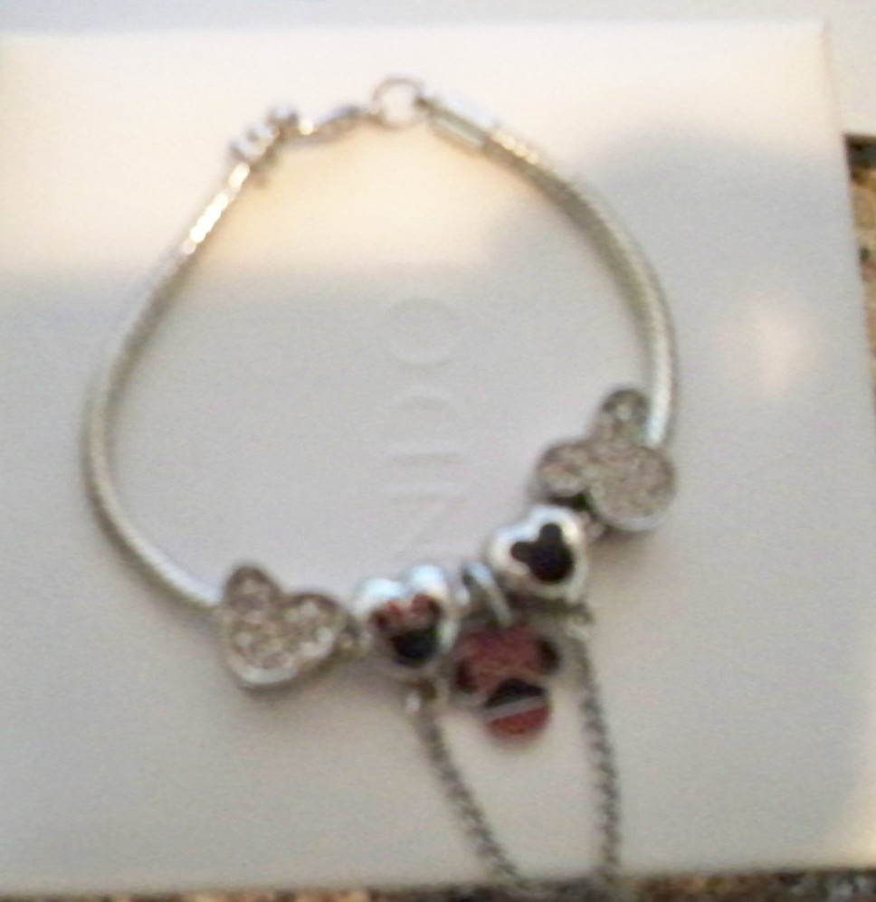 Size 7” Disney Micky Minnie Mouse Themed Charms Bracelet Silver Red Mickie Lot