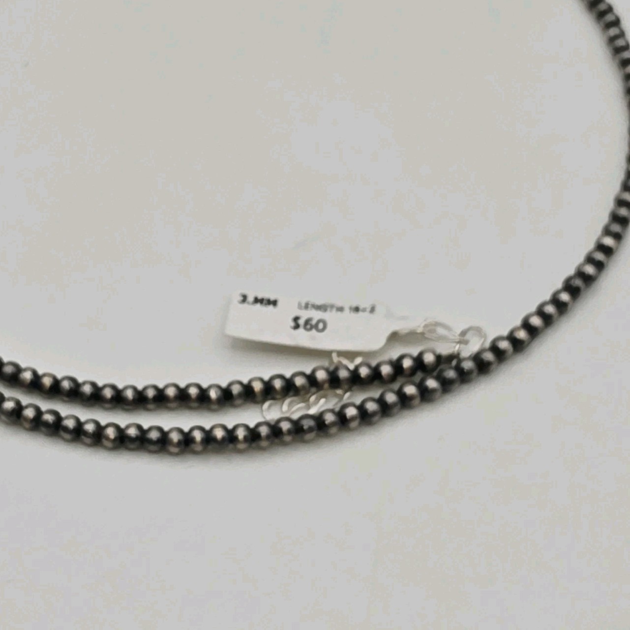 Navajo Style Pearl Beaded Necklace 3mm Silver Plated 18” Adjustable NWT