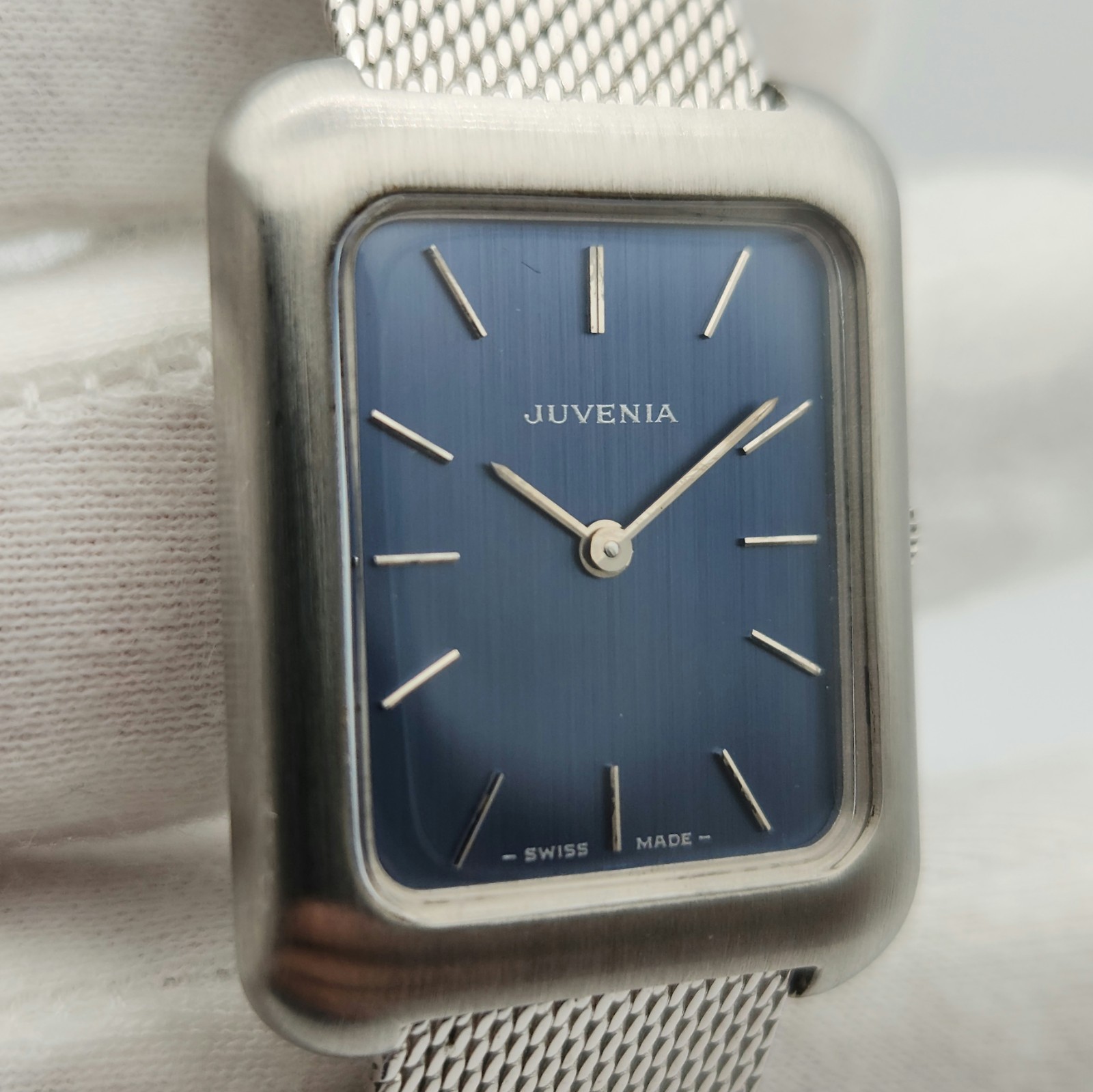 Juvenia “Tank” Style Men’s Vintage Silver Tone / Blue Dial Mechanical Watch