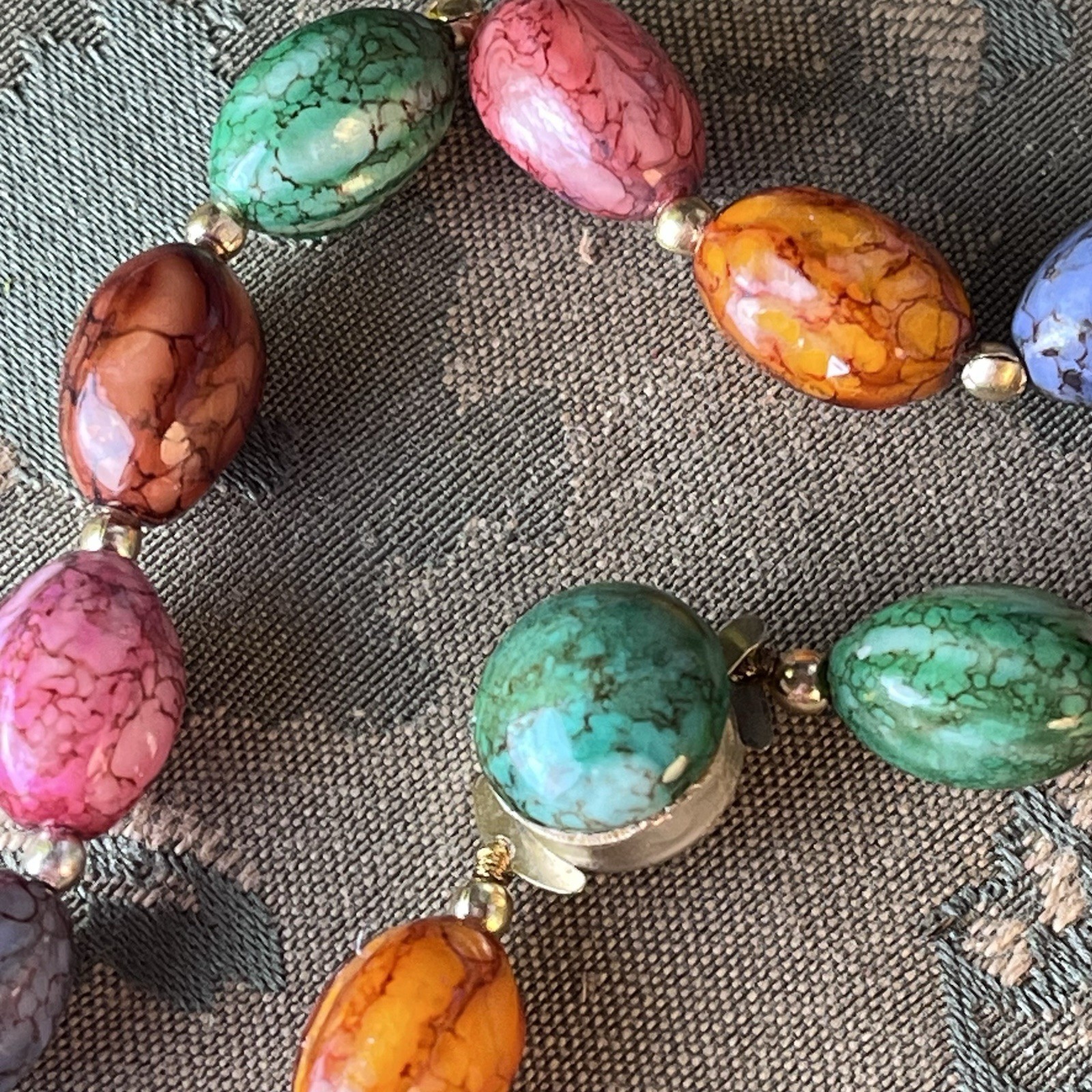 Vtg 48” Hong Kong Acrylic Egg Bead Sautoir Necklace – Easter Colors Gold Spacers