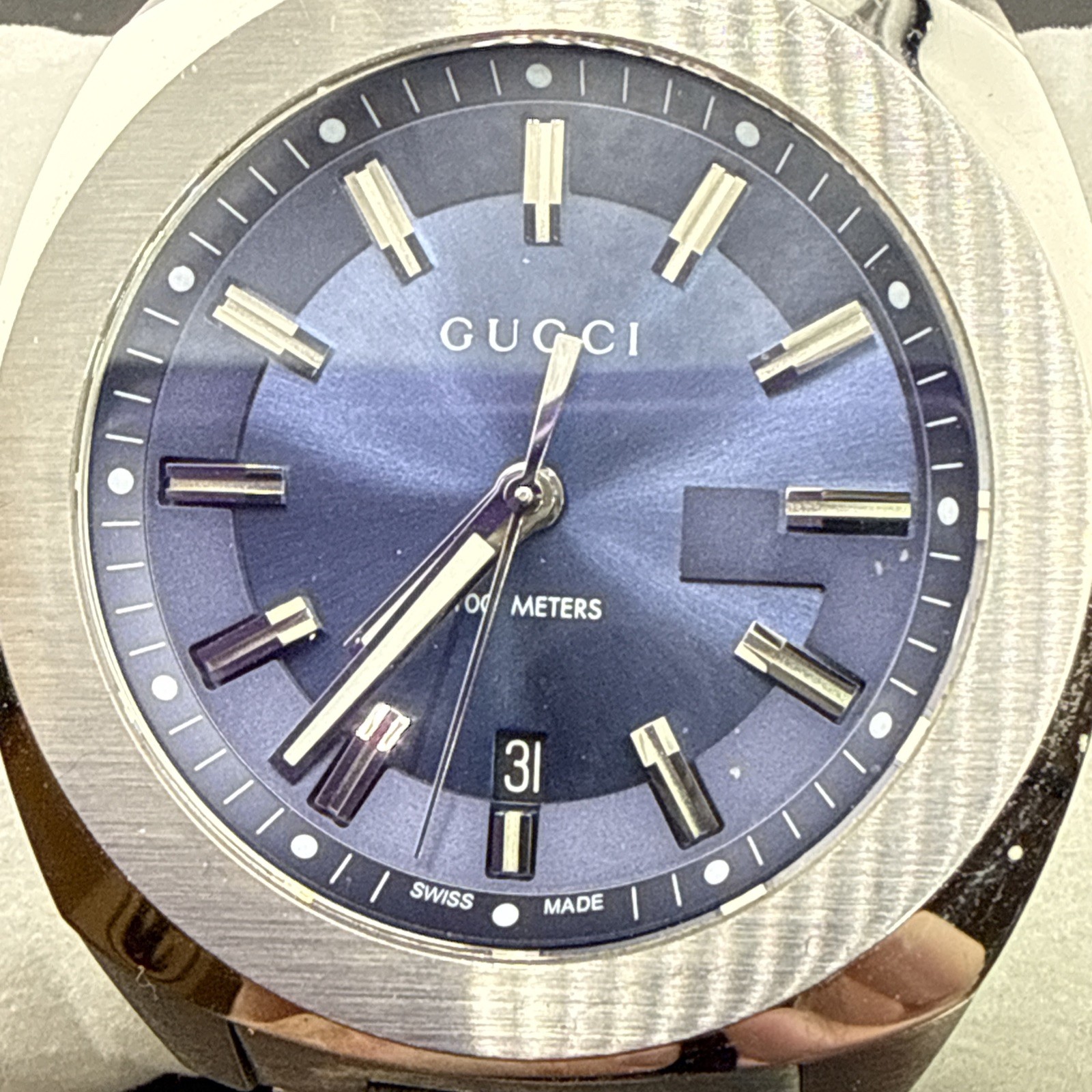 Men’s Gucci GG2570 Blue Dial Stainless Steel Watch YA142303 Running