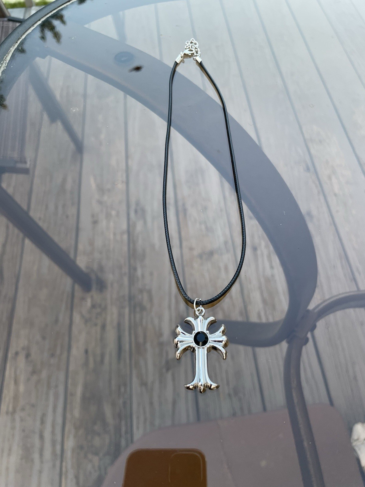 Handmade Y2K Punk Silver Black Cross Gothic pendant PU leather necklace