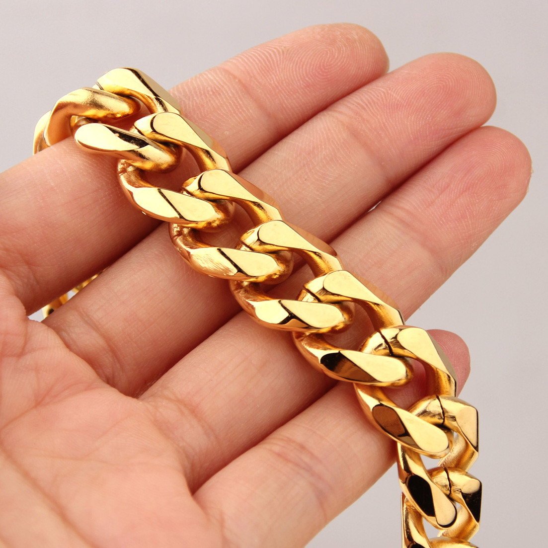 6/8/12/14/16/18mm 24 in Men Cuban Miami Link Set 18k Gold Plated Stainless Steel