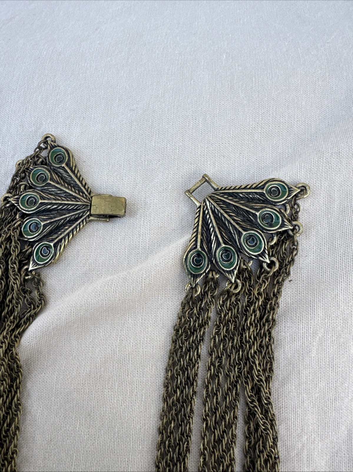 Vintage Layered Beaded Necklace Boho Blue Green Glass Multi Strand Bronze Tone