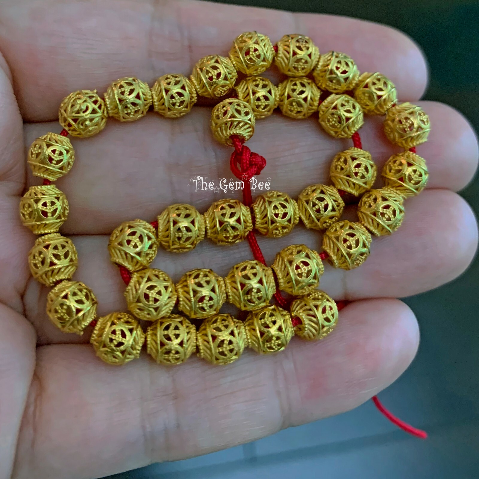 6.2mm 18k Solid Yellow Gold Filigree Peace Sign Lantern Spacer Finding Bead (1)