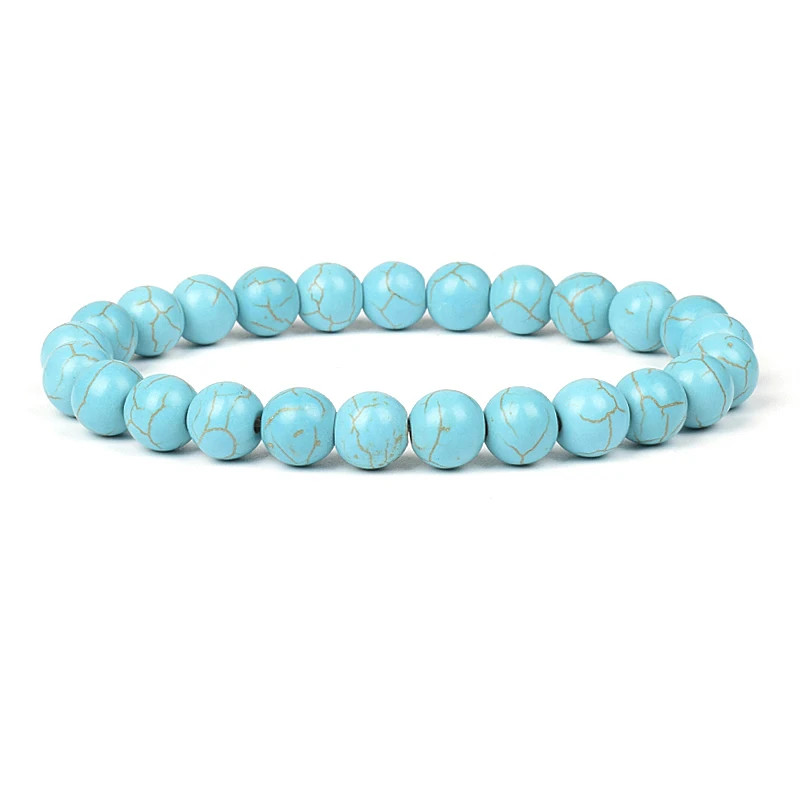 Natural Blue Turquoise Cube & Cylindrical Beads Bracelet Elastic Cord Unisex