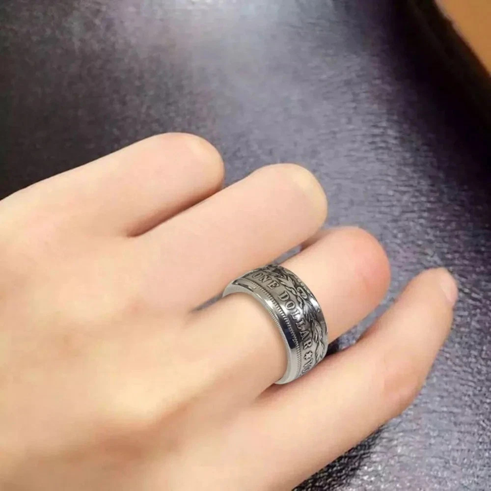 Silver Dollar Coin Ring Size 7-13 Handmade Crafted Rare Silver Morgan Men Rings