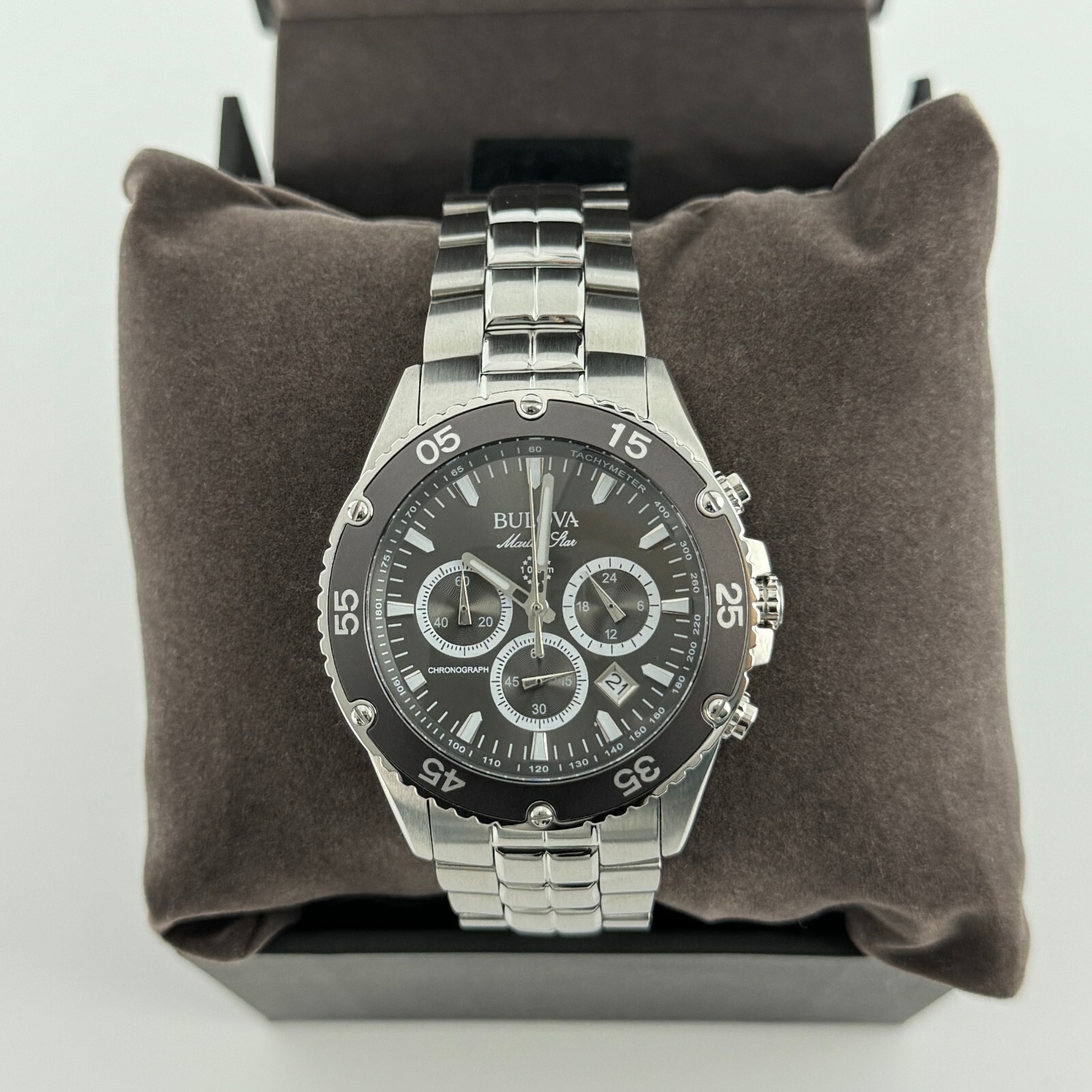 Bulova Marine Star 98B401Chronograph Black Dial Stainless Steel Men’s Watch 41.5