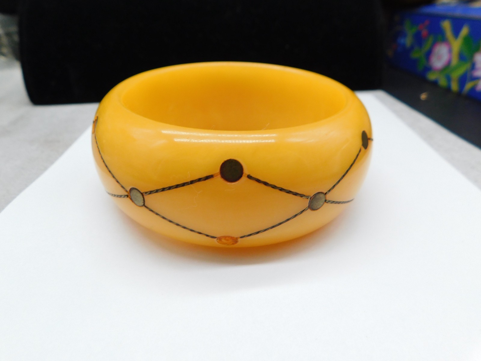 1930’s Butterscotch Bakelite Bangle Brass Injection Dot Bracelet