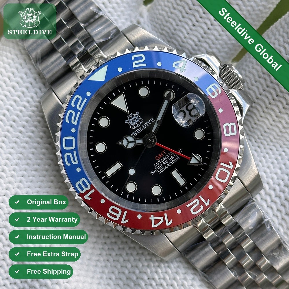 STEELDIVE SD1993 Mens GMT Automatic Dive Watch Steel Popular