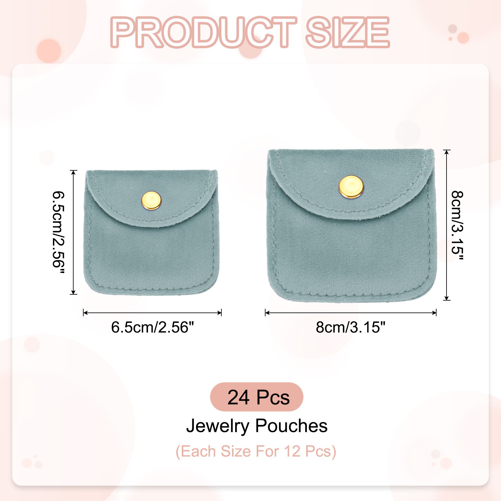 6 Pcs Velvet Jewelry Pouches Gift Bag with Snap Button (2″x2″/3″x3″) Blue