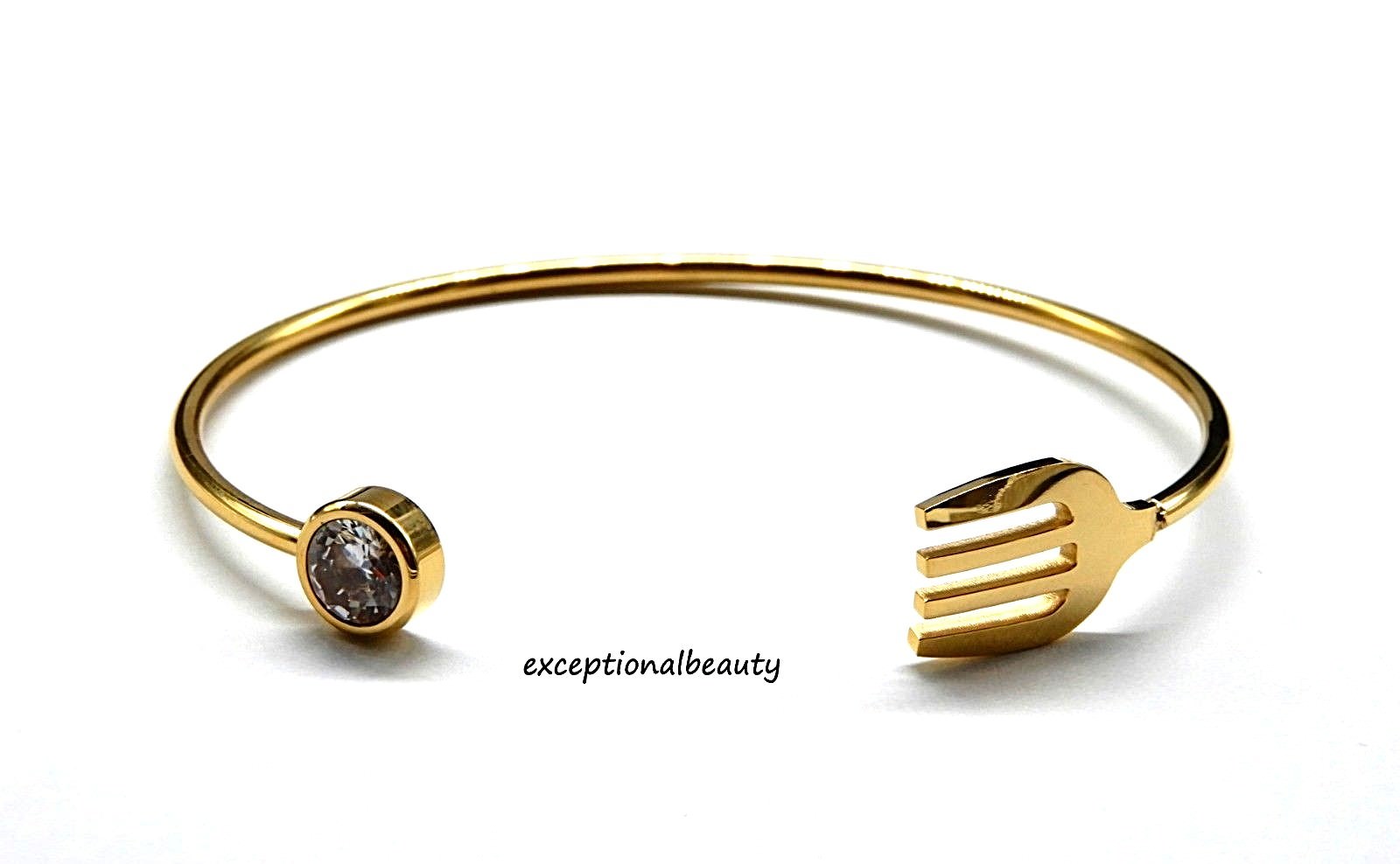 Gold Fork Cubic Zirconia Cutlery Flatware Restaurant Server Small Cuff Bracelet