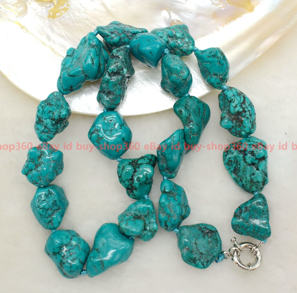 New Genuine Natural 15-20mm Blue Turquoise Gemstone Irregular Beads Necklace 18″