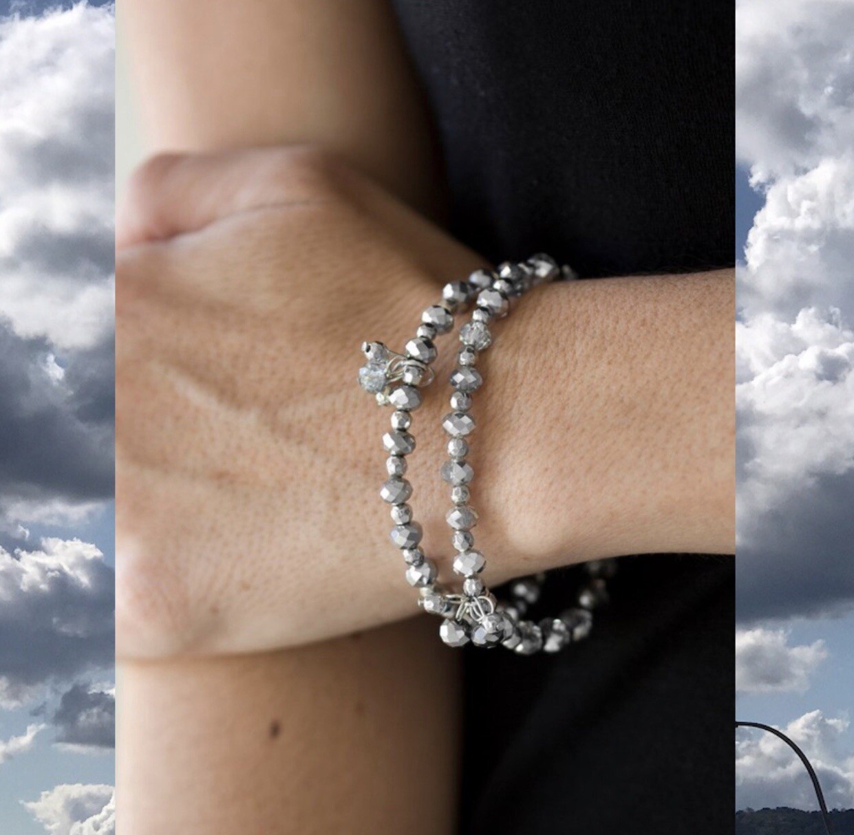 Paparazzi Sink or Shimmer Silver, Hematite, Smoky Crystal-Like Beads Stretchy