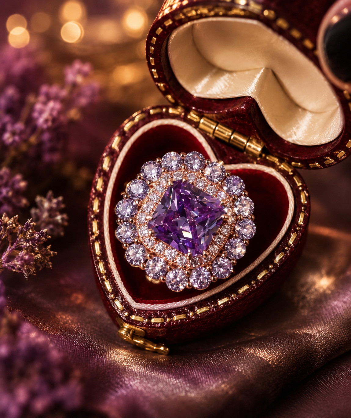 4.50Ct Natural Amethyst & Diamond Wedding Gift Ring 14K Rose Gold ( Import Free)