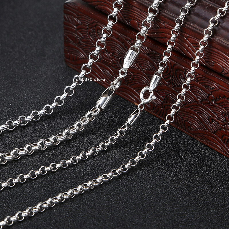 Real S925 Sterling Silver Necklace Women Men 3mm/4mm Rolo Chain Link 18 to 31inL