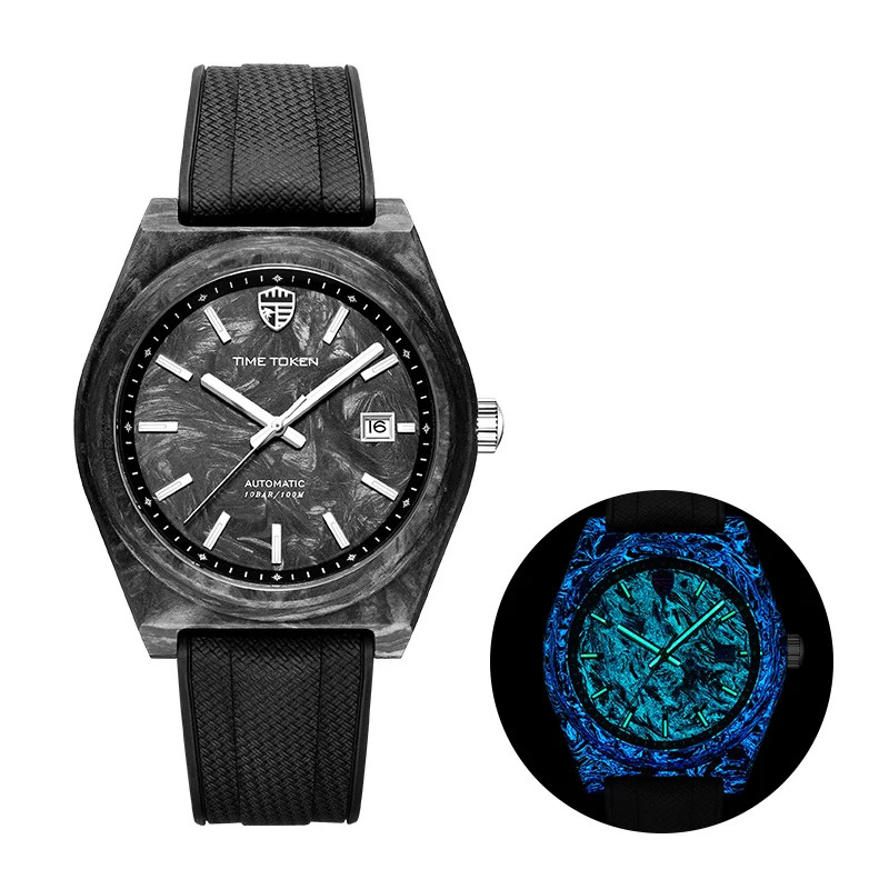 Carbon Fiber Luminous 40mm Automatic Diver Watch 100m Waterproof Miyota 8215
