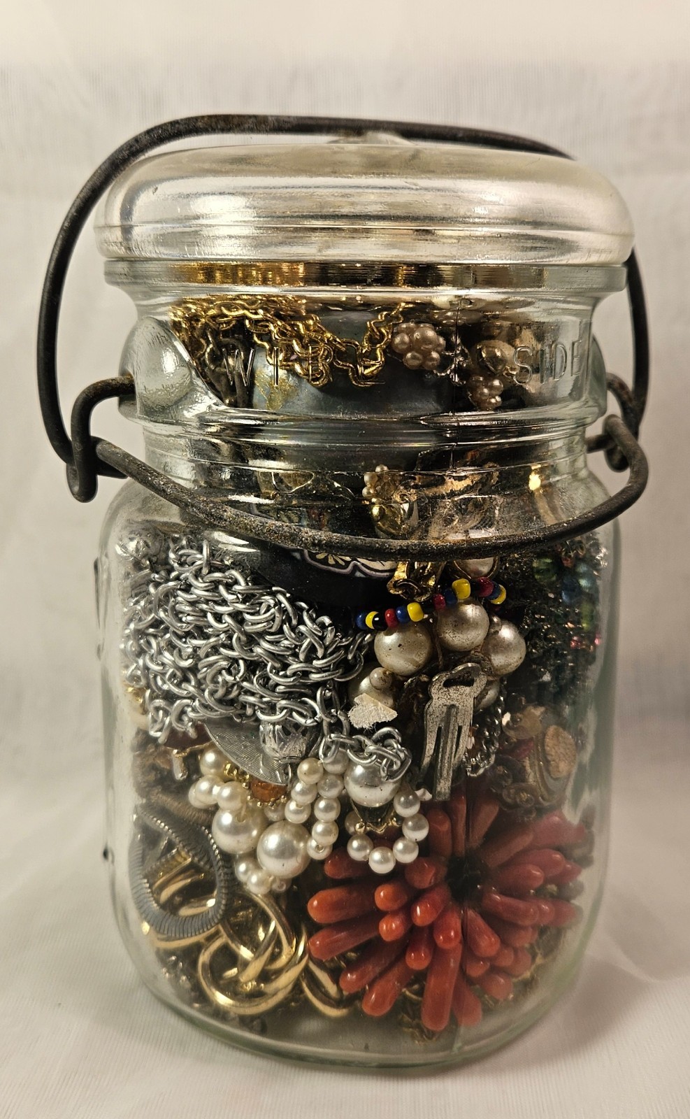 Vintage Ball Ideal Jar with #23 Lid Filled with Jewelry