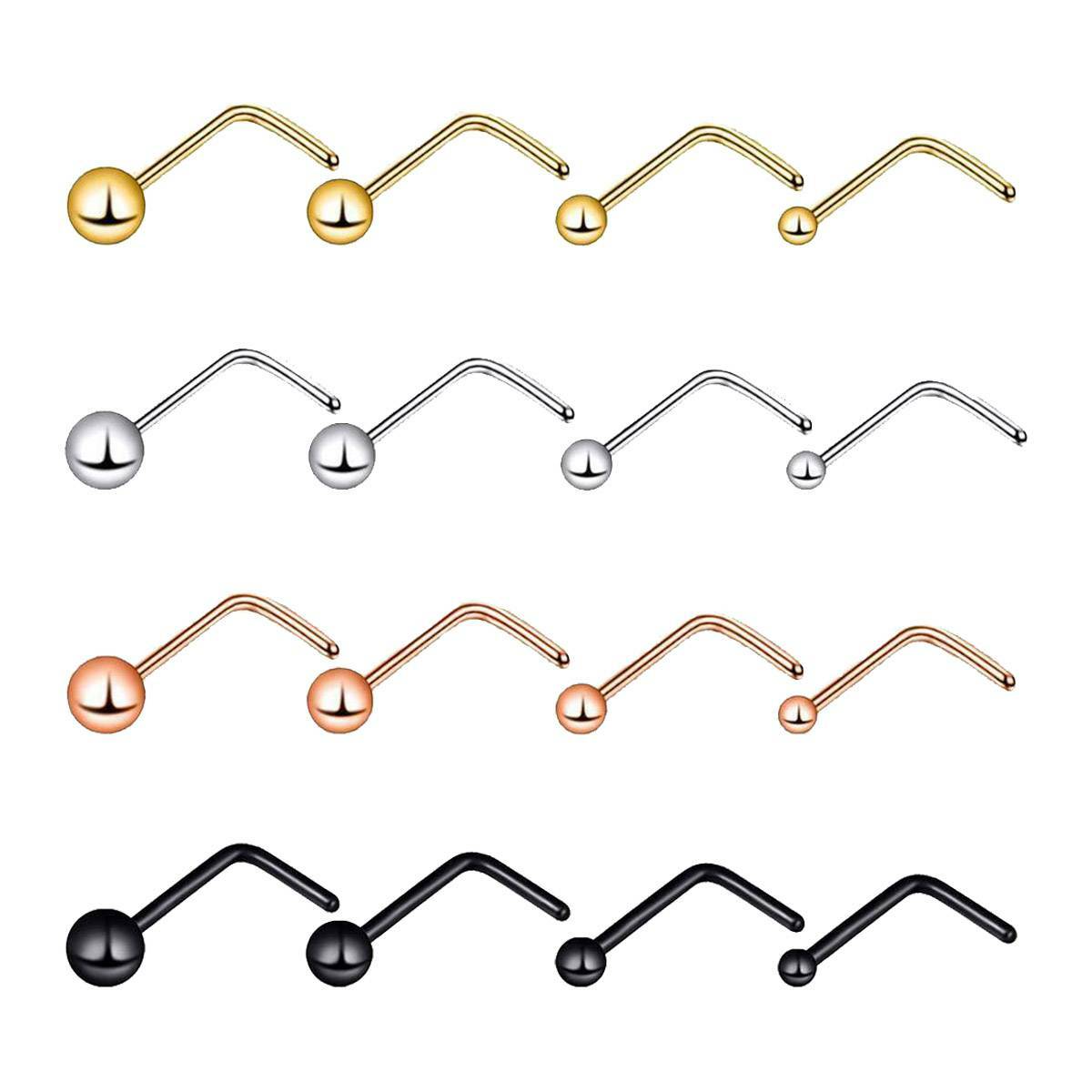 4-16PCS L Bend Nose Ring Stud 316L Steel CZ Daith Helix Ear Studs Piercing Kit