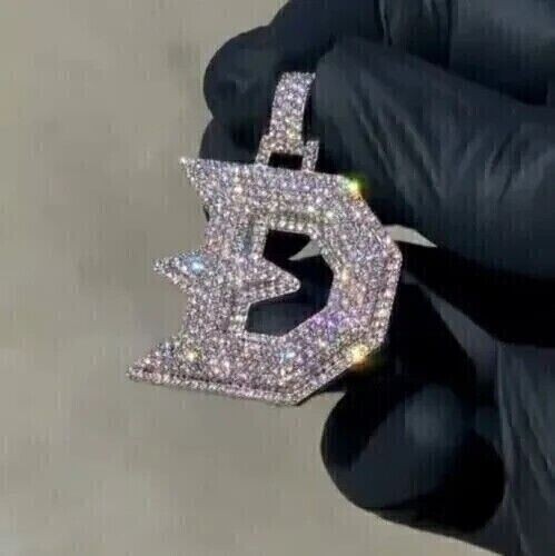 2.00Ct Round Cut Lab-Created Diamond ”D” Letter Pendant 14k White Gold Plated